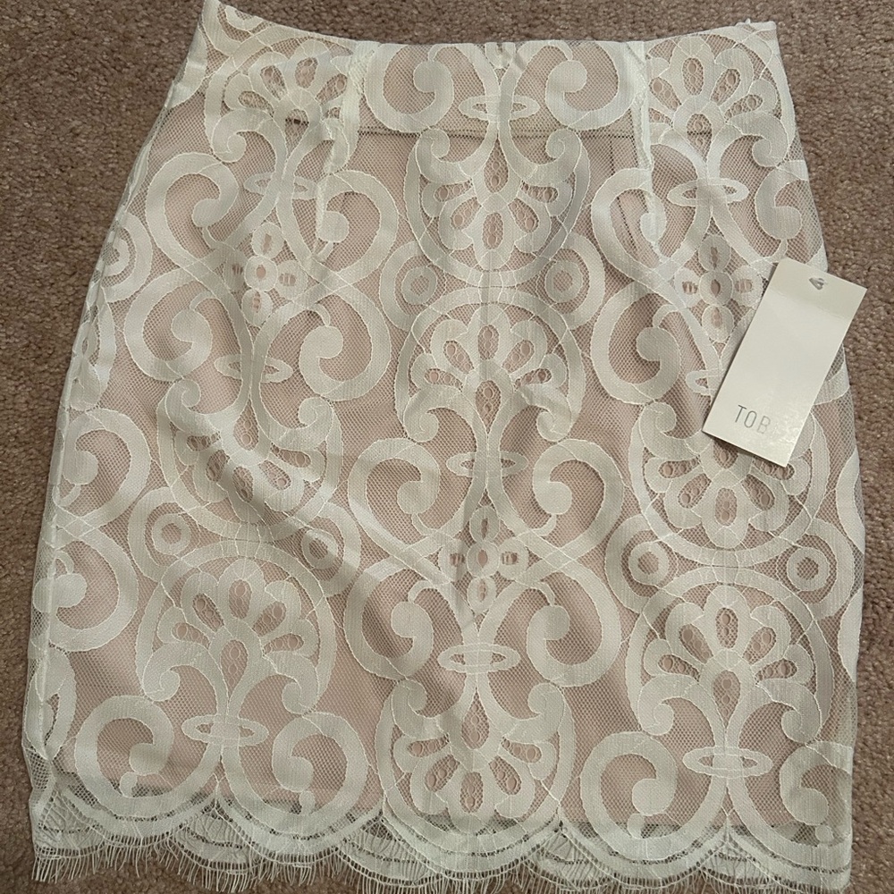 Tobi Ivory Lace Overlay Pencil Skirt
